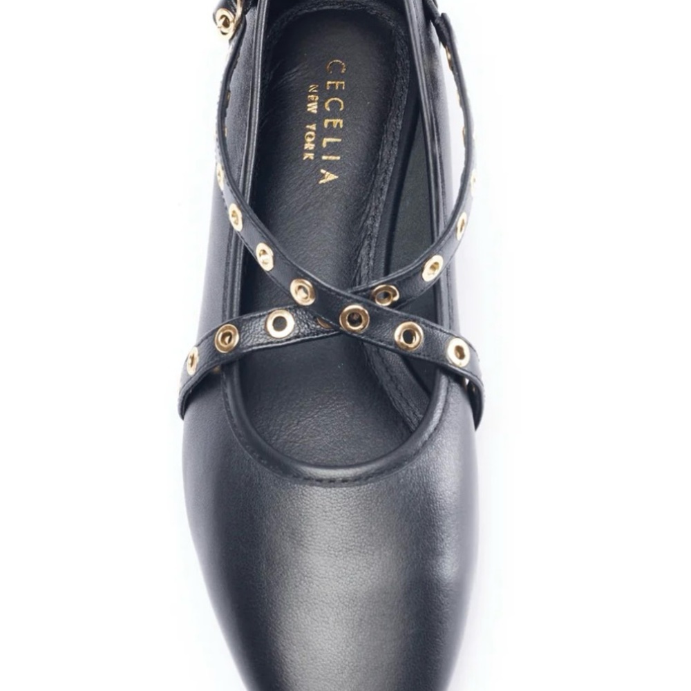 Cecelia New York Black Flats with Gold Accents